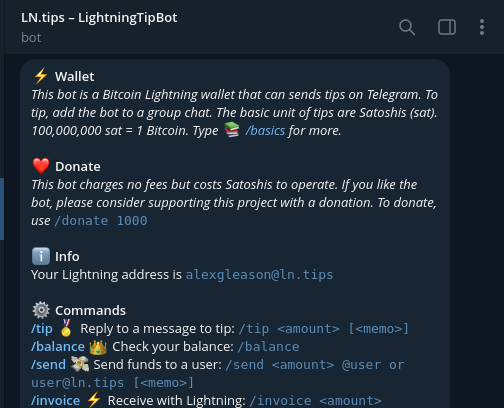 LightningTipBot on Telegram
