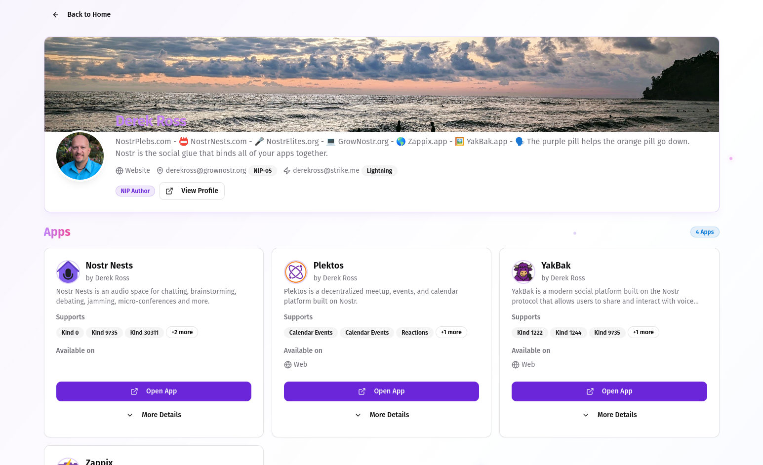 Derek Ross's NostrHub profile page