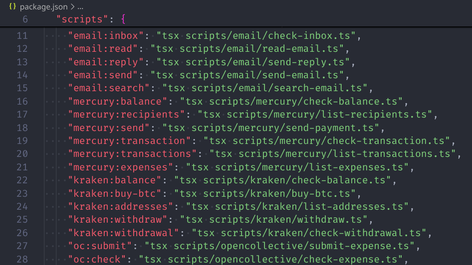 Sheila's package.json showing available scripts