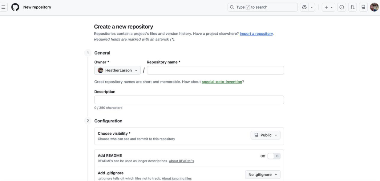GitHub Create repository button