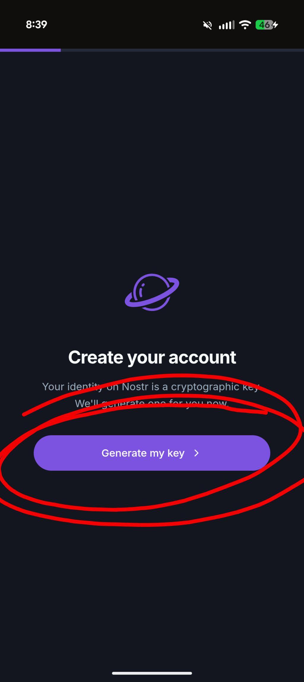 Ditto Create your Nostr account screen with Generate my key button for the Divine invite-code bypass