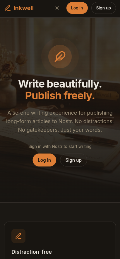 Inkwell mobile landing page