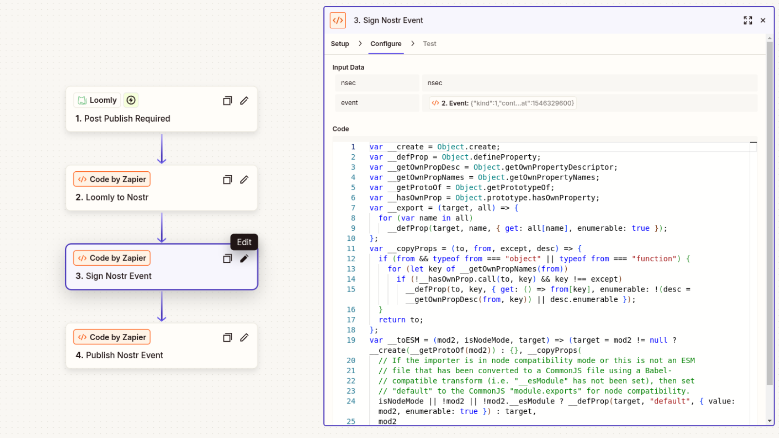 Signing the event with your Nostr private key (nsec) in Zapier