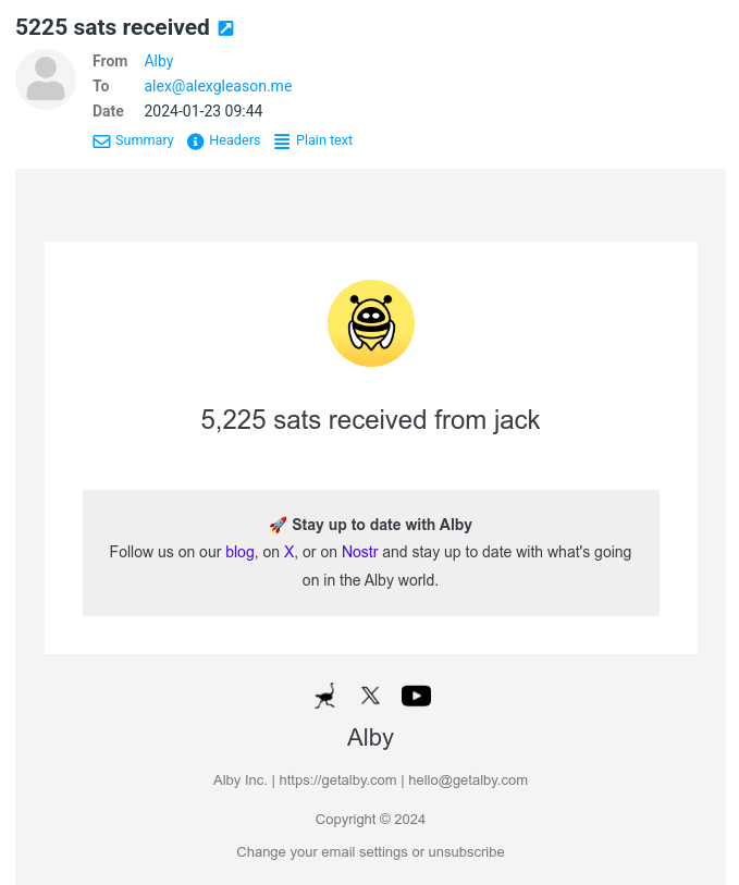 Alby zap email