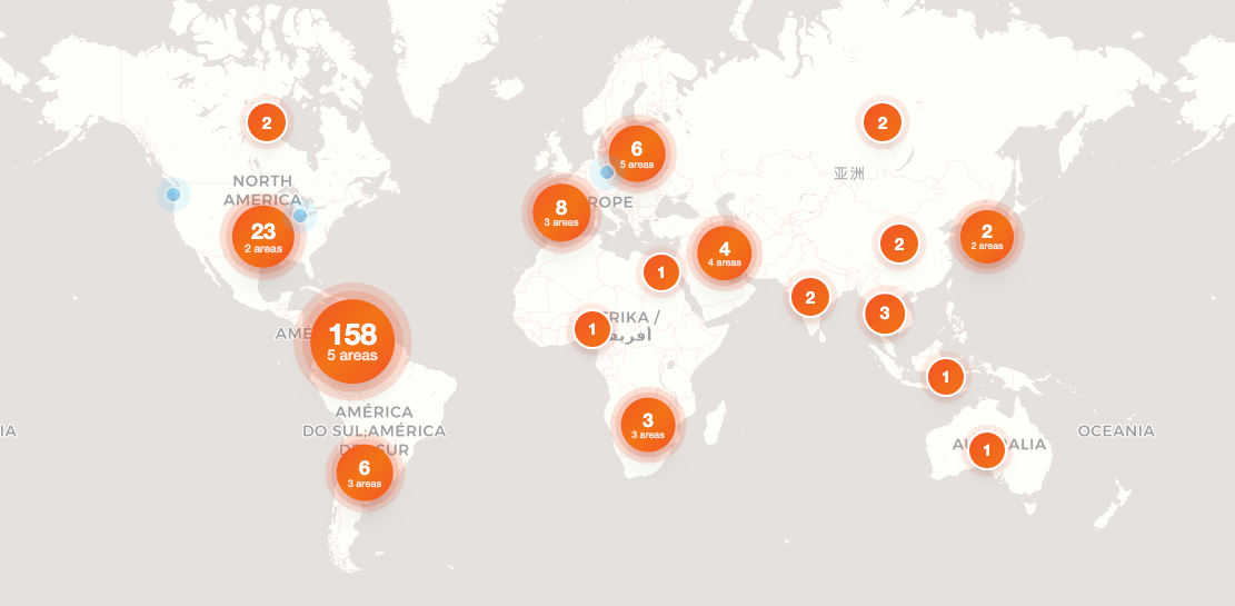 Pathos world map showing user activity across the globe with concentrations in the Americas, Europe, and Asia
