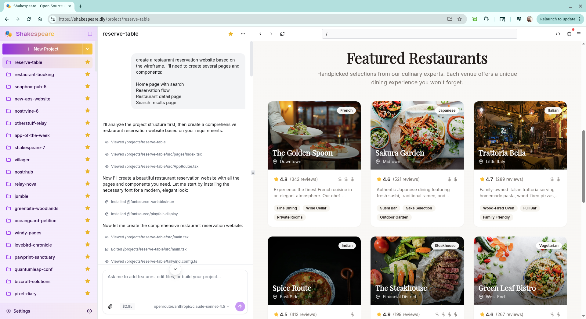 Live preview updating in real-time as Shakespeare writes code