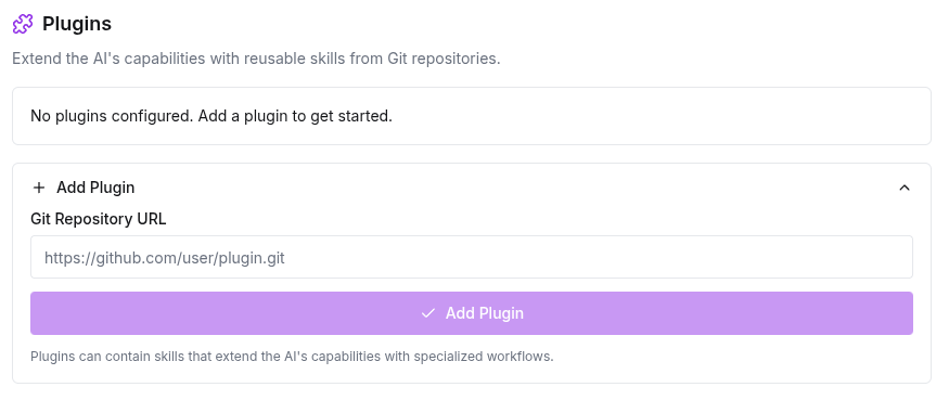 Plugins configuration in Shakespeare settings