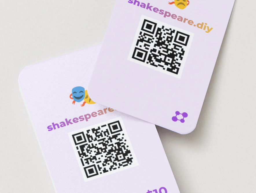 Shakespeare QR code gift cards for workshop distribution