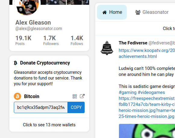 Crypto homepage donation widget