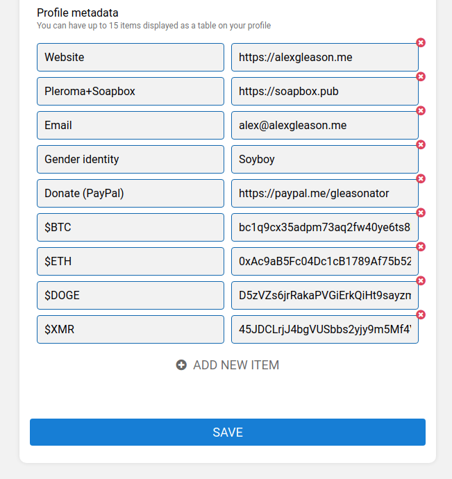 Crypto profile fields