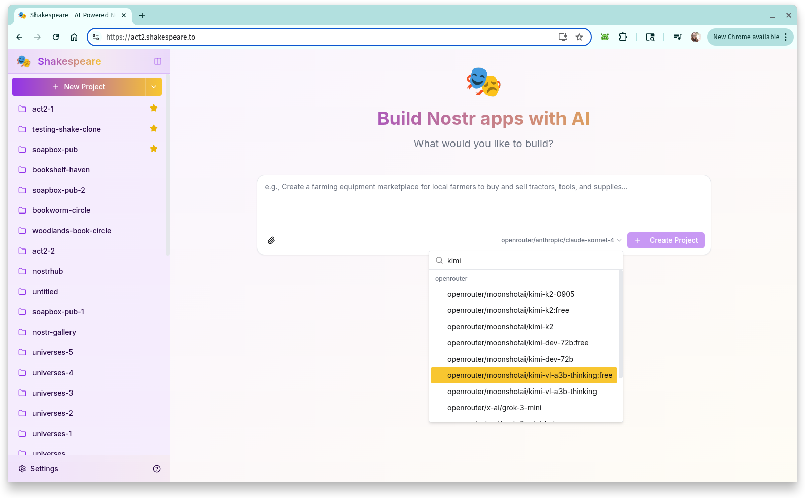 AI provider selection interface showing OpenRouter, Claude, GPT, and local models